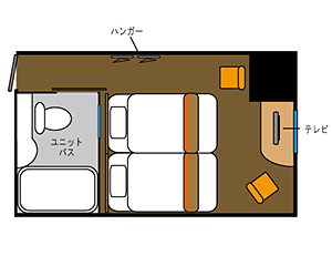 一般フロア カジュアルツインルーム 間取り図